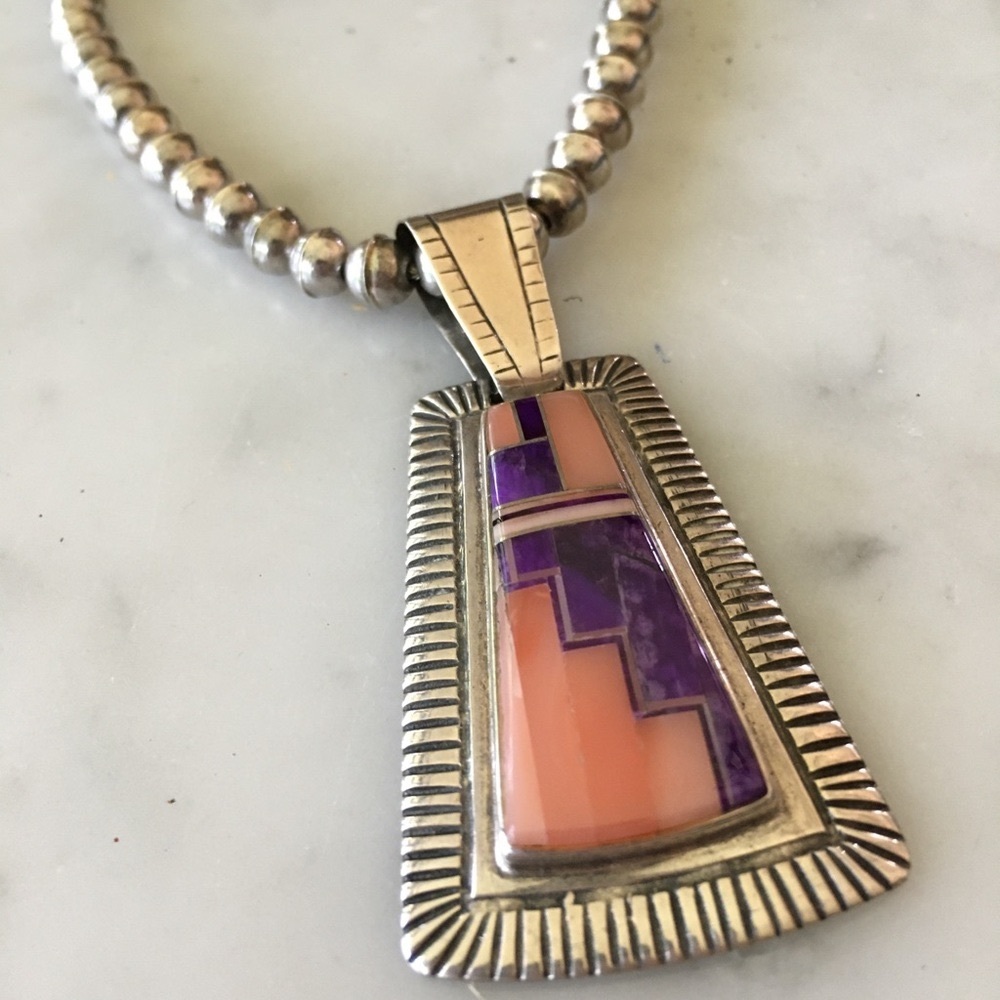 Vintage Navajo Norton Becenti Native American Inlay Pendant